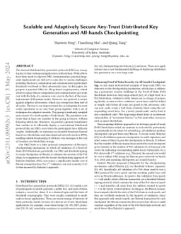Scalable and Adaptively Secure Any-Trust Distributed Key Generation and
  All-hands Checkpointing