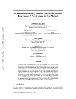 AI Recommendation System for Enhanced Customer Experience: A Novel
  Image-to-Text Method
