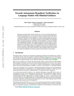 Towards Autonomous Hypothesis Verification via Language Models with
  Minimal Guidance