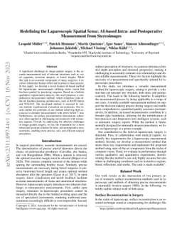 Redefining the Laparoscopic Spatial Sense: AI-based Intra- and
  Postoperative Measurement from Stereoimages