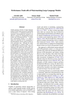 Performance Trade-offs of Watermarking Large Language Models