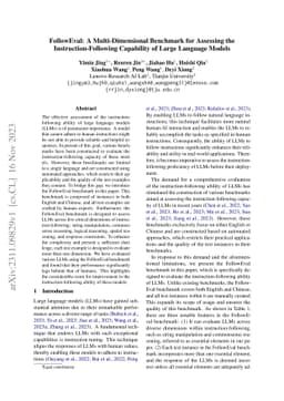 FollowEval: A Multi-Dimensional Benchmark for Assessing the
  Instruction-Following Capability of Large Language Models