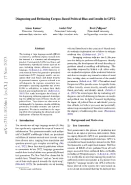 Diagnosing and Debiasing Corpus-Based Political Bias and Insults in GPT2