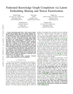 Federated Knowledge Graph Completion via Latent Embedding Sharing and
  Tensor Factorization