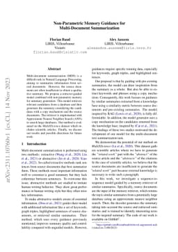 Non-Parametric Memory Guidance for Multi-Document Summarization