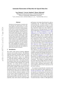 Automatic Restoration of Diacritics for Speech Data Sets