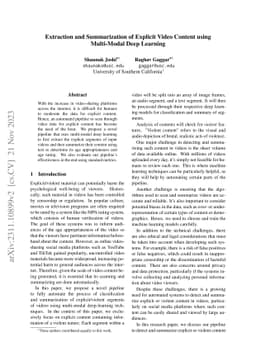 Extraction and Summarization of Explicit Video Content using Multi-Modal
  Deep Learning