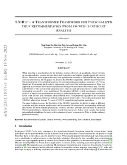 SBTRec- A Transformer Framework for Personalized Tour Recommendation
  Problem with Sentiment Analysis