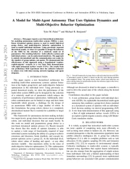 A Model for Multi-Agent Autonomy That Uses Opinion Dynamics and
  Multi-Objective Behavior Optimization