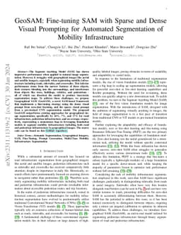GeoSAM: Fine-tuning SAM with Sparse and Dense Visual Prompting for
  Automated Segmentation of Mobility Infrastructure