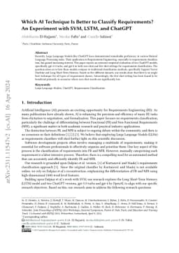 Which AI Technique Is Better to Classify Requirements? An Experiment
  with SVM, LSTM, and ChatGPT