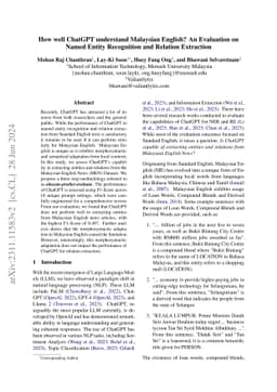 How well ChatGPT understand Malaysian English? An Evaluation on Named
  Entity Recognition and Relation Extraction
