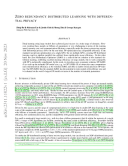 Zero redundancy distributed learning with differential privacy