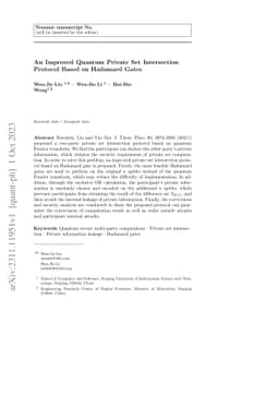 An Improved Quantum Private Set Intersection Protocol Based on Hadamard
  Gates