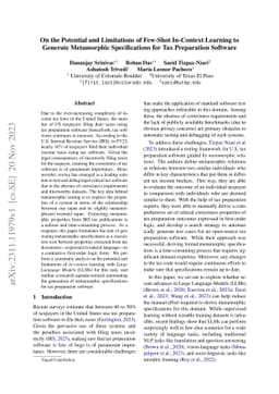On the Potential and Limitations of Few-Shot In-Context Learning to
  Generate Metamorphic Specifications for Tax Preparation Software