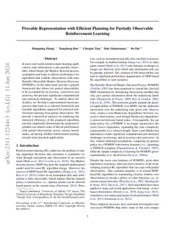 Provable Representation with Efficient Planning for Partial Observable
  Reinforcement Learning