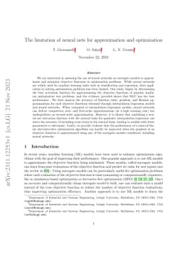 The limitation of neural nets for approximation and optimization