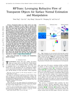 RFTrans: Leveraging Refractive Flow of Transparent Objects for Surface
  Normal Estimation and Manipulation