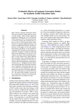 Evaluation Metrics of Language Generation Models for Synthetic Traffic
  Generation Tasks