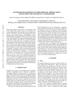 Automated Measurement of Pericoronary Adipose Tissue Attenuation and
  Volume in CT Angiography