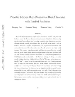 Provably Efficient High-Dimensional Bandit Learning with Batched
  Feedbacks