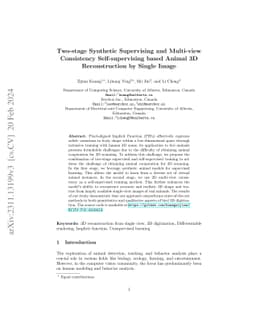 Two-stage Synthetic Supervising and Multi-view Consistency
  Self-supervising based Animal 3D Reconstruction by Single Image