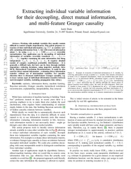 Extracting individual variable information for their decoupling, direct
  mutual information and multi-feature Granger causality