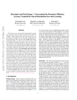 Descriptor and Word Soups: Overcoming the Parameter Efficiency Accuracy
  Tradeoff for Out-of-Distribution Few-shot Learning