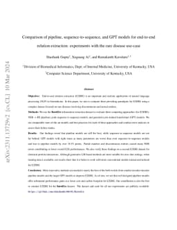 Comparison of pipeline, sequence-to-sequence, and GPT models for
  end-to-end relation extraction: experiments with the rare disease use-case
