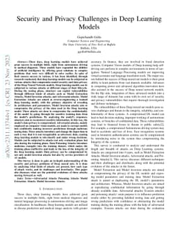 Security and Privacy Challenges in Deep Learning Models