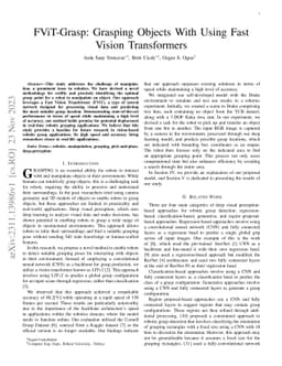 FViT-Grasp: Grasping Objects With Using Fast Vision Transformers