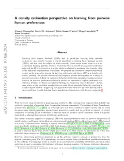 A density estimation perspective on learning from pairwise human
  preferences