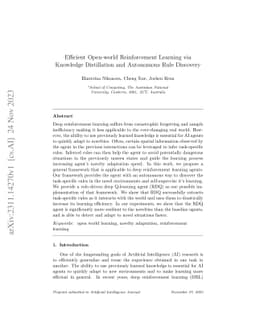Efficient Open-world Reinforcement Learning via Knowledge Distillation
  and Autonomous Rule Discovery