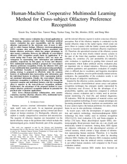Human-Machine Cooperative Multimodal Learning Method for Cross-subject
  Olfactory Preference Recognition