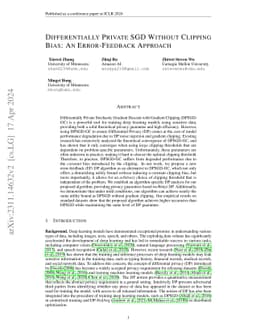 Differentially Private SGD Without Clipping Bias: An Error-Feedback
  Approach