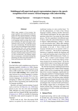 Multilingual self-supervised speech representations improve the speech
  recognition of low-resource African languages with codeswitching