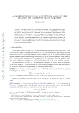 A convergence result of a continuous model of deep learning via
  Łojasiewicz--Simon inequality