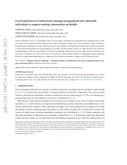 Lived experiences of online harm amongst marginalized and vulnerable
  individuals in support-seeking communities on Reddit