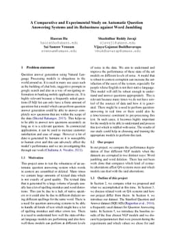 A Comparative and Experimental Study on Automatic Question Answering
  Systems and its Robustness against Word Jumbling