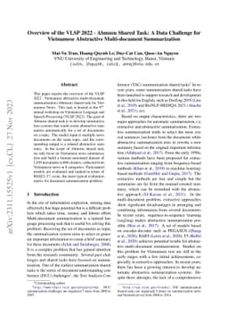 Overview of the VLSP 2022 -- Abmusu Shared Task: A Data Challenge for
  Vietnamese Abstractive Multi-document Summarization