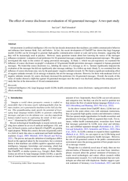 The effect of source disclosure on evaluation of AI-generated messages:
  A two-part study
