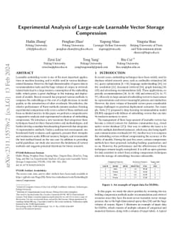 Experimental Analysis of Large-scale Learnable Vector Storage
  Compression