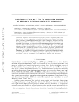 Noninterference Analysis of Reversible Systems: An Approach Based on Branching Bisimilarity
