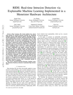 RIDE: Real-time Intrusion Detection via Explainable Machine Learning
  Implemented in a Memristor Hardware Architecture