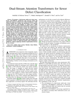 Dual-Stream Attention Transformers for Sewer Defect Classification