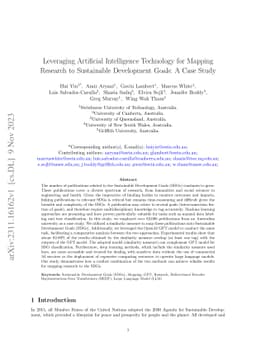 Leveraging Artificial Intelligence Technology for Mapping Research to
  Sustainable Development Goals: A Case Study