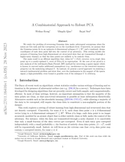 A Combinatorial Approach to Robust PCA