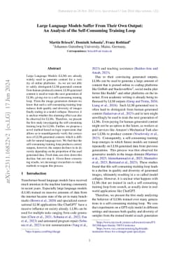 Large Language Models Suffer From Their Own Output: An Analysis of the
  Self-Consuming Training Loop