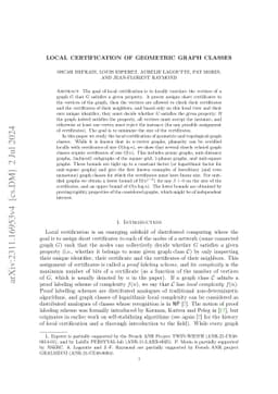 Local certification of geometric graph classes