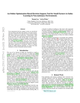 An Online Optimization-Based Decision Support Tool for Small Farmers in
  India: Learning in Non-stationary Environments